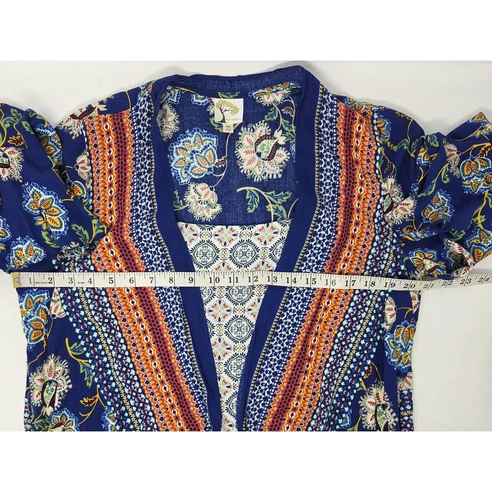 Fig‎ & Flower Womens Medium Sheer Paisley Floral Boho Peasant Tie Front Blouse